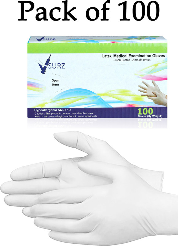 V SURZ LATEX ALL PURPOSE/MEDICAL/EVERYDAY USE PACK OF 100 PCSBOX LATEX Surgical Gloves Latex Examination Gloves(Pack of 100)