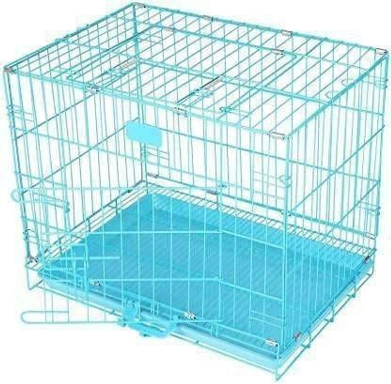 DCM PET MART 18 Inch Single Door Blue Folding Metal Dog Cage/Crate/Kennel with Removable Tray Dog Cage