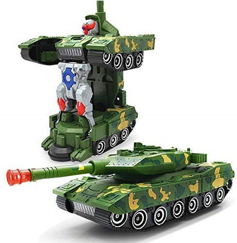 Globular 2 in 1 Automatic Deformation Army Tank Toy with Light Music(Multicolor)