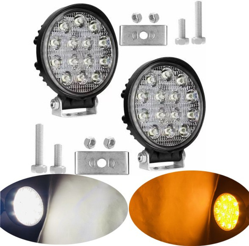 Autofasters 2in1, 14 LED Fog Light Round Lamp for Car, Off Road Truck, Jeep, Motorcycle Fog Lamp Car, Motorbike, Truck, Van LED (12 V, 42 W)(Universal For Bike, Pack of 2)