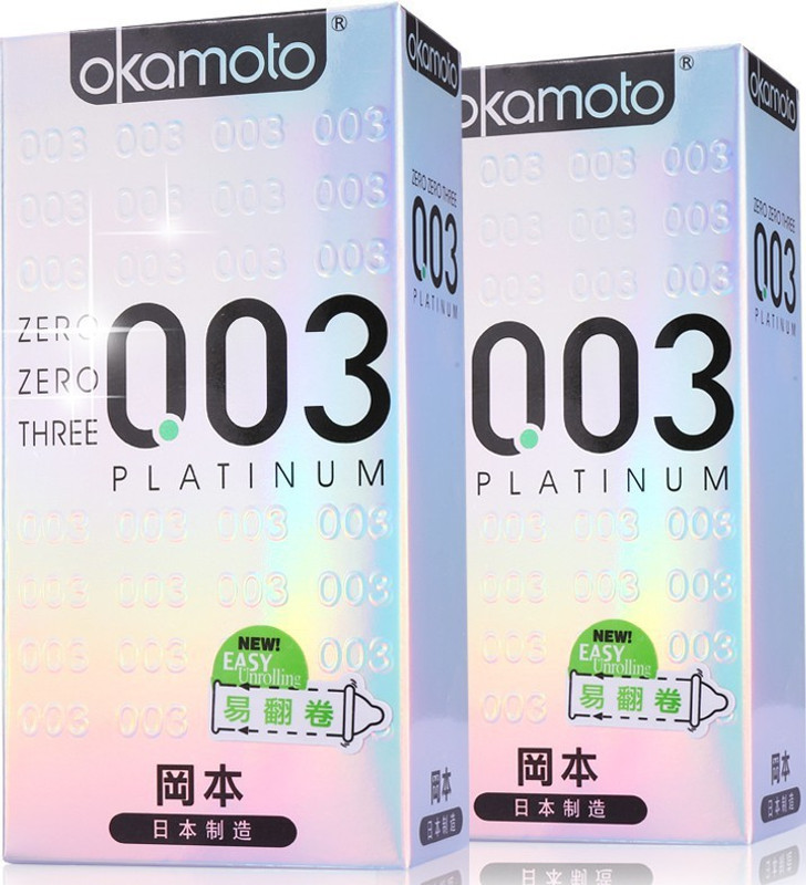 okamoto 003 Platinum Made in Japan (No.1 Brand In Japan) 10X2=20 Pcs. World's thinnest latex Condom(Set of 2, 20 Sheets)