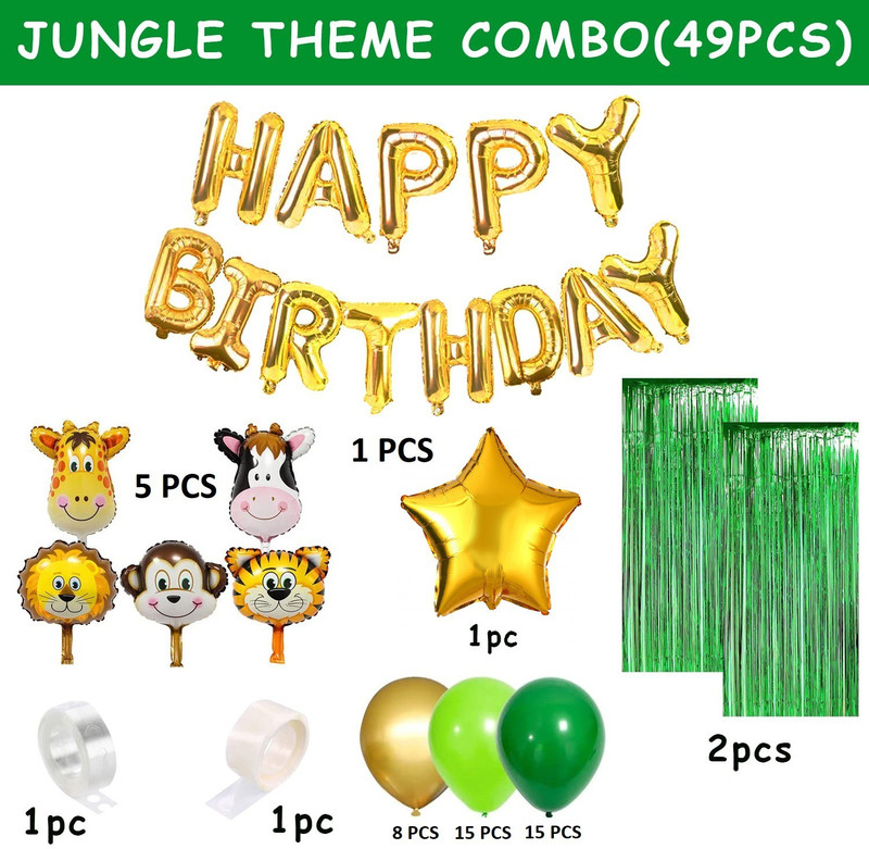 R G ACCESSORIES Jungle theme birthday decoration foil balloon combo 49pcs for birthday festival(Set of 49)