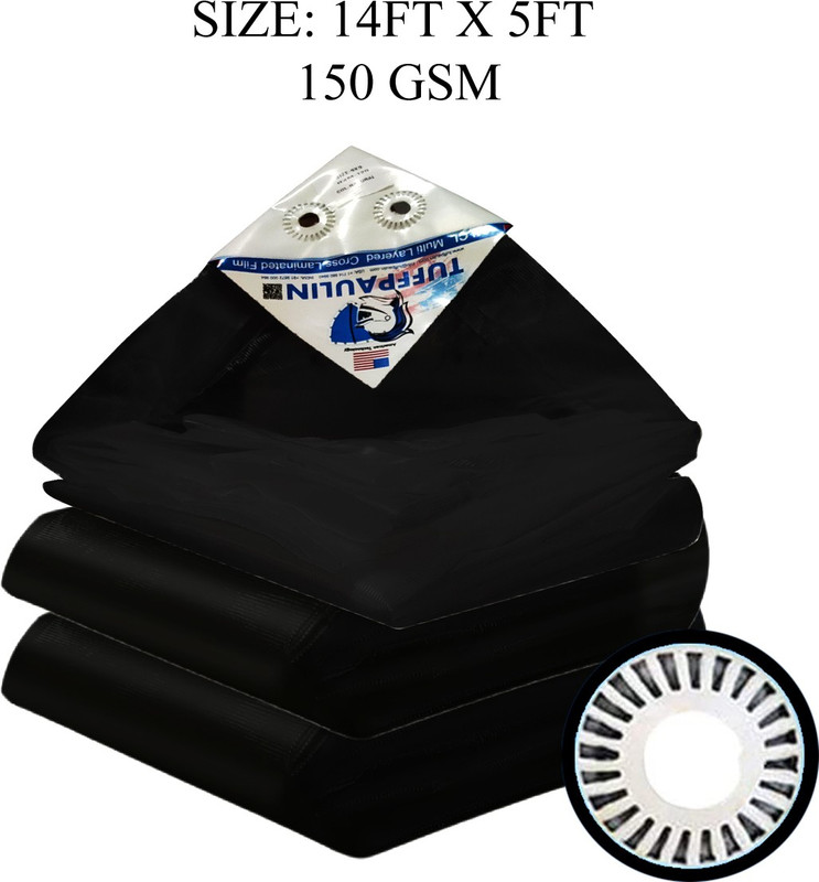 TUFFPAULIN 14FT X 5FT 150 GSM Black Tarpaulin Tent - For Truck body, Car, Bike, Grain Covers, Pond Liners(Black)