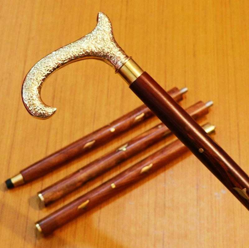 ForestCrafts Brass Golden Handle With Sheesham Wooden 37-Inch Walking Stick
