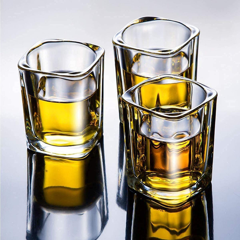 Adhunyk (Pack of 4) Square Design Short Glass Set for Whiskey, Tequila, Vodka Glass Set Whisky Glass(70 ml, Glass, Clear)