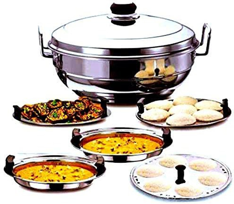 WAYMORE Idli Dhokla Cooker 5 Plate, 2Idli|2Dhokla|1Patra|Momos Steamer|3 in 1|28.5cm Dia Induction & Standard Idli Maker(5 Plates , 14 Idlis )
