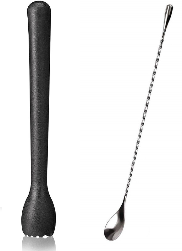 Dynore Dynore Stainless Steel Teardrop Bar Spoon With Black PVC Muddler- Set of 2 2 - Piece Bar Set(Steel, Plastic)