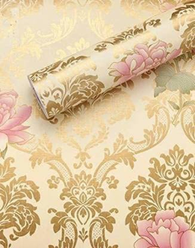 CRIMSON DECORS 200 cm x 45 cm Waterproof Decorative Vinyl Wallpaper(Gold, Pink, White, Multicolor)