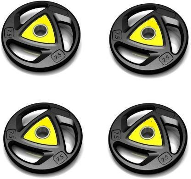 HACKERX 30 kg Olympic Barbell/Rod Rubber Plates (7.5KG Pack of 4), 3 Holes Hand Grip Home Gym Combo