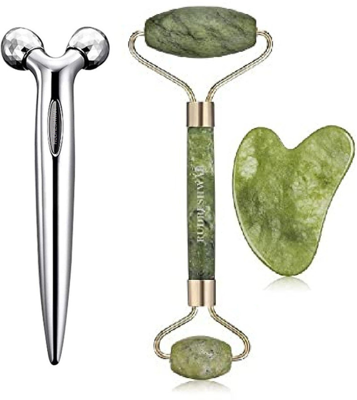 RUDRESHWAR 3D Roller Face Massager With 100 % Natural Jade Stone Roller And Gau-sha