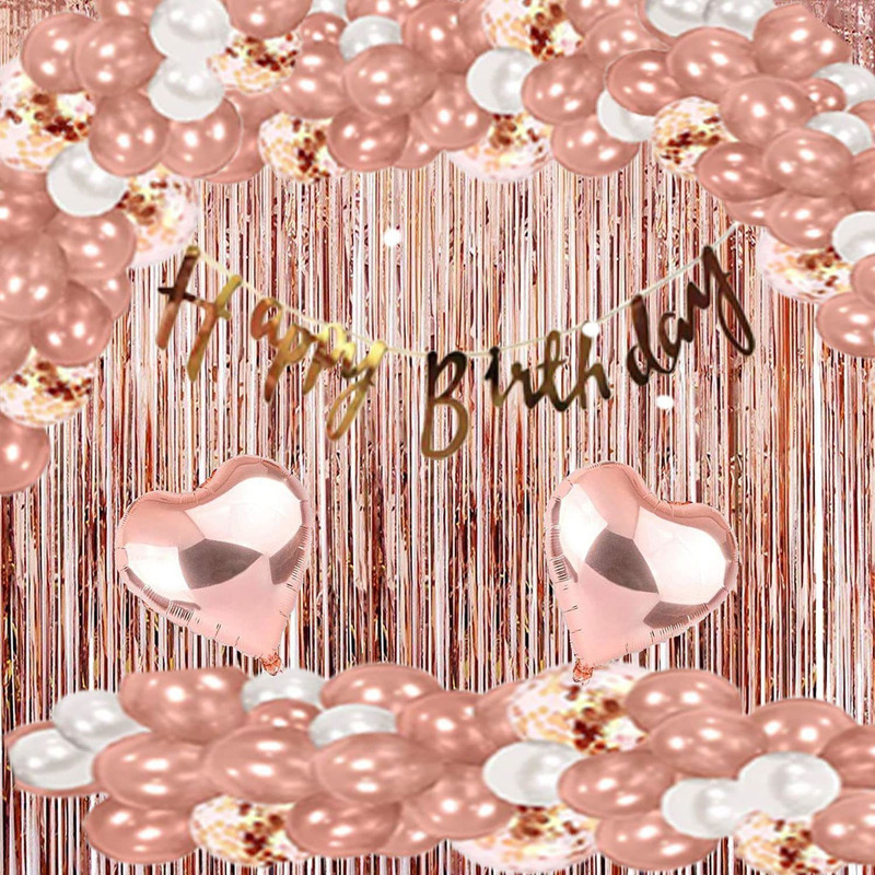 Realistic Store Happy Birthday Bunting Banner with Foil Curtain Metallic Balloons Decoration Set(Set of 38)