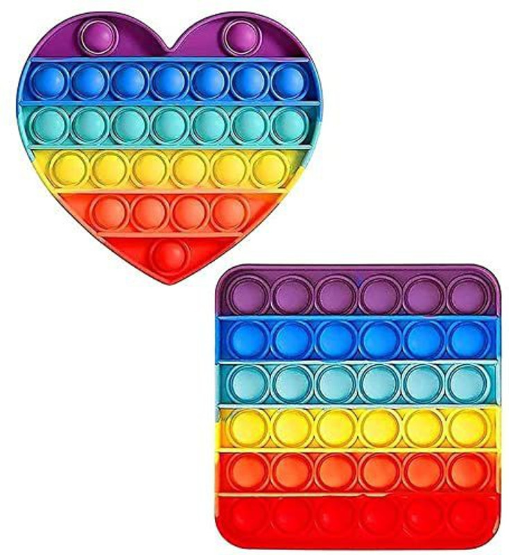 adbeni Bubble Toy, Silicone Stress Relief Toy, (Square and Heart), 2pc Soft Gag Toy(Multicolor)