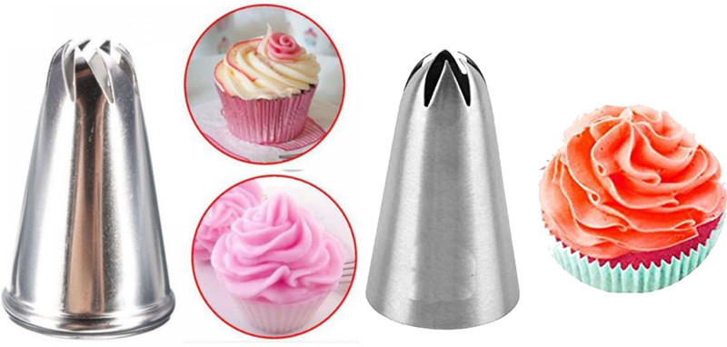 HOMEBAKERS MART 2D & 1M Large Size Rose Flower Cake Decorating Icing Tip Stainless Steel Quick Flower Icing Nozzle(Silver Pack of 2)