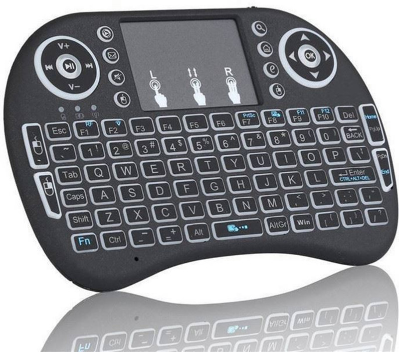 Tobo keyboard Mini Wireless Keyboard 2.4G with Touchpad Handheld Keyboard 2.4G mini wireless keyboard I8 dry battery lithium battery tricolor backlight Analog Portable Keyboard(88 Keys)