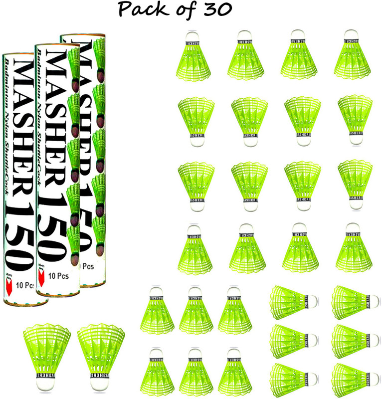 Payal Creation Masher 150 Badminton Shuttlecock {pack of 30} Feather Shuttle  - Green(Medium, 77, Pack of 30)