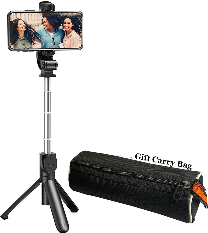 POZUB BT Selfie Stick Tripod Stand, Mobile Desktop Live Telescopic Bracket+Carry Pouch Tripod, Tripod Kit, Monopod, Monopod Kit, Tripod Ball Head, Tripod Bracket, Tripod Clamp(Black, Supports Up to 600 g)