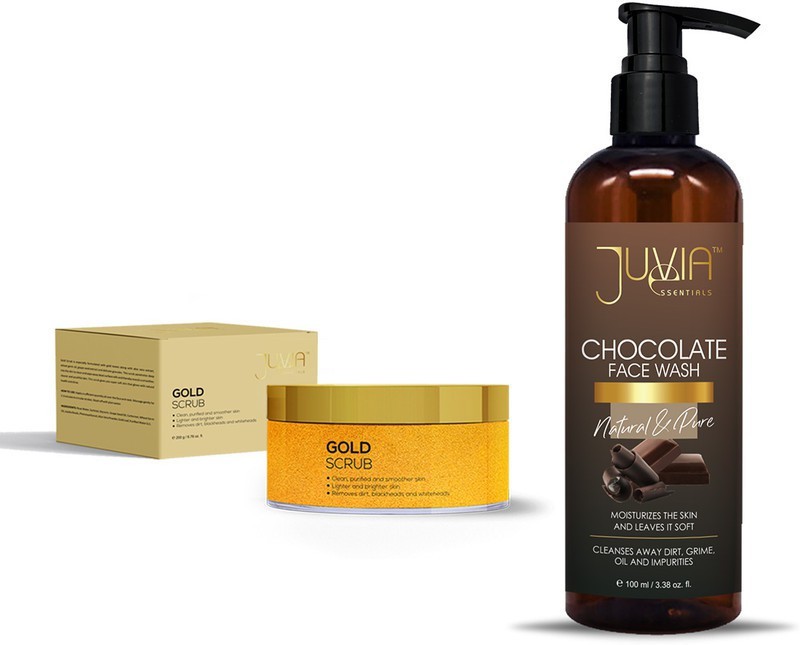 juvia essentials Gold Facial Scrub-200-g &Chocolate Face Wash 100ml| Skin Care Combo(2 Items in the set)