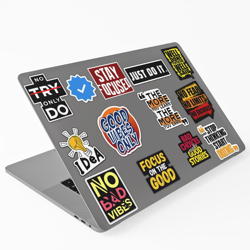 RINKON Pack of 13 Laptop Stickers Motivational Quote for Self Adhesive Quotes Stickers Vinyl Reusable Laptop Skin Compatible for 15.6 inch(Theme: Typography)