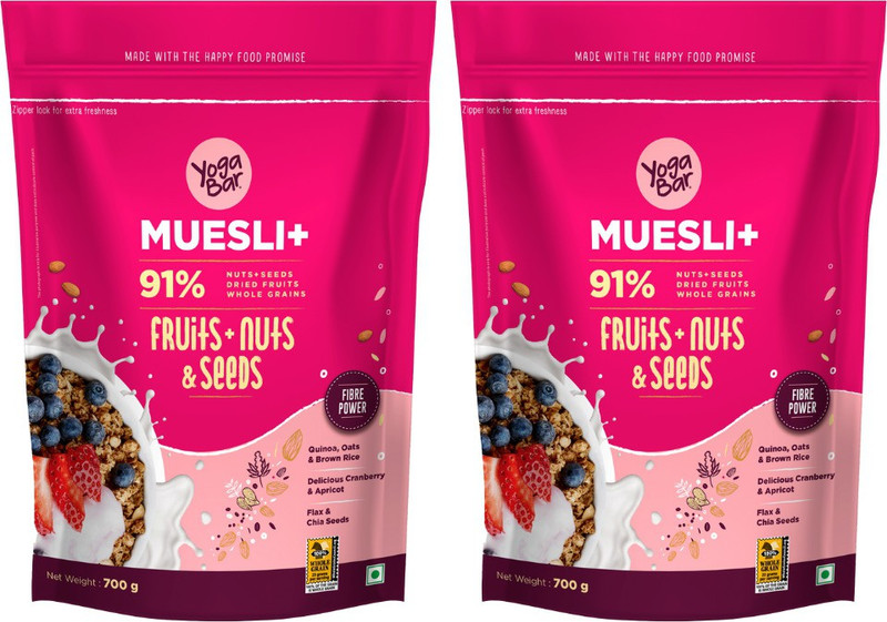 Yogabar Fruits and Nuts Muesli| Pack of 2| Breakfast Cereal with Nuts & Fruits Vacuum Pack