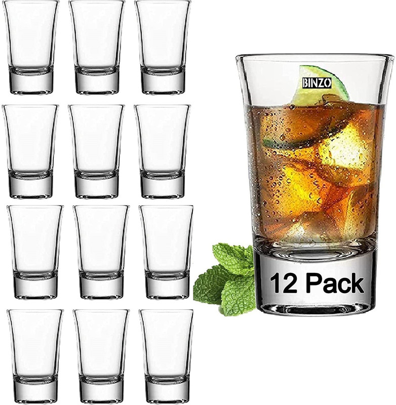 BINZO (Pack of 12) Shot Glass, 30 ml, Set of 12, Tequila Cups Small Glass Shot Cups Glass Set Shot Glass(30 ml, Glass, Clear)