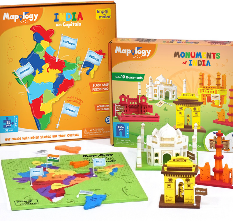 Imagimake Mapology Ultimate Indian Combo:India with Capitals Puzzle & Monument of India(Multicolor)