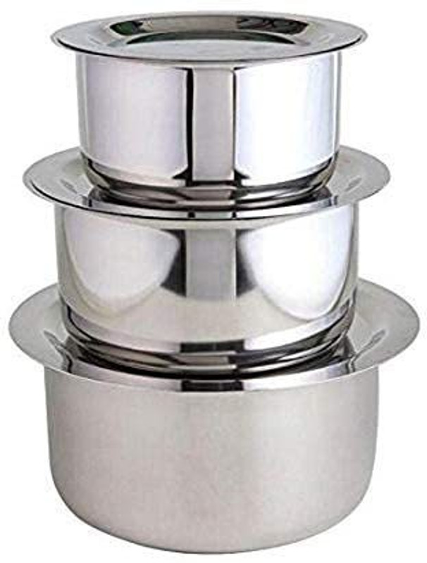 VIGSHRISE Steel Tope Bagona Handi Tapeli Set Induction Base 5 Pcs Tope/Bhagona/Patila with Lid 1.5 L capacity 20 cm diameter(Stainless Steel, Induction Bottom)