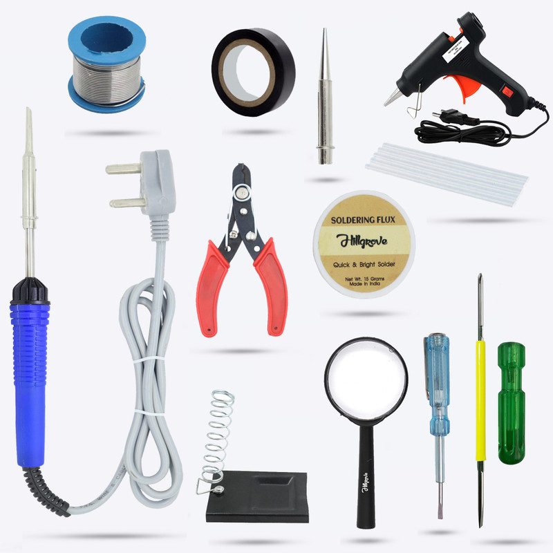 Hillgrove HGCM90M1 12in1 Mobile Soldering Iron With Glue Gun Magnifying Glass 25 W Simple(Flat Tip)