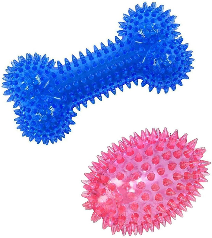 PSK PET MART Spike Dental Chew Toy for Dogs (Combo of 2) Squeaky Spike Bone + Spike Rugby Rubber Chew Toy, Ball, Bone, Rubber Toy, Training Aid For Dog & Cat