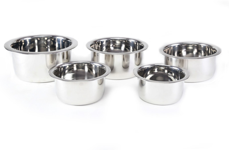 Flipkart SmartBuy Pack of 5 Stainless Steel Gas Stove Compatible Tope Cookware Container Bhagona Bowls Pot Serving Cooking Dinner Set(Steel, Microwave Safe)