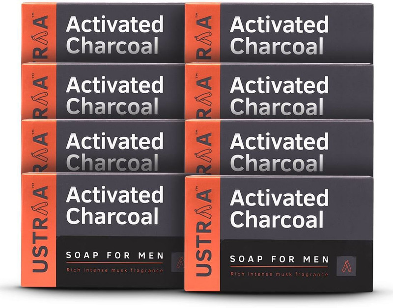 USTRAA Deo Soap For Men With Activated Charcoal, 100 G(8 x 100 g)