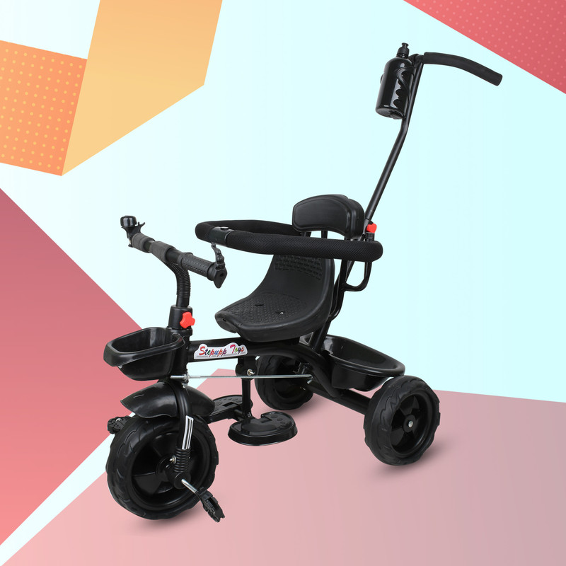 DUGGI MUGGI Tricycle for 1-4 Years Kids with Parent Steering Push Handle Kids Push Tricycle with Storage Basket, Removable Foot Rest Tricycle(Black)