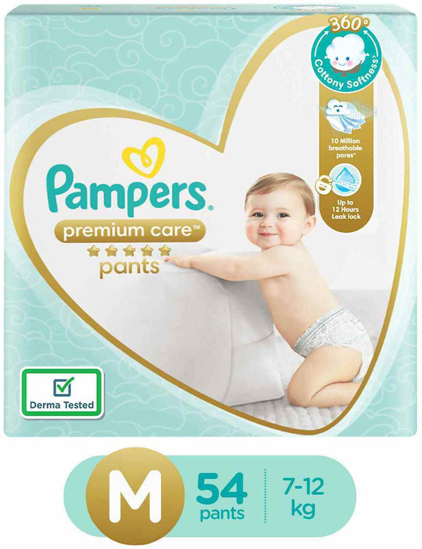 Pampers Premium Care Pants, Medium size baby diapers (MD), 54 Count - M(54 Pieces)