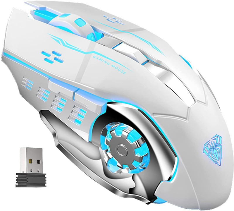 coolcold T-Wolf 2.4Ghz Wireless Gaming Mouse Rechargeable, RGB Mice Wired Ambidextrous Optical Gaming Mouse(USB 2.0, White)