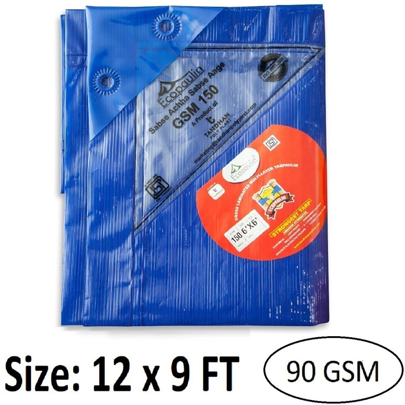 Tandhan Ecopaulin Star Cross Laminated Multilayer 9 X 6 FT Tarpaulin Tent - For Multipurpose Heavy Duty Waterproof Poly Tadpatri 70 Gsm Plastic Cover Tharpai(Blue)