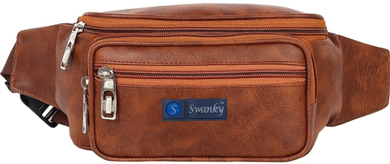 Swanky Leather Waist Pack Travel bag for Money|Belt| Cards| Mobile|Documents|Books And Bills Dairy Pouch Cross Side Bags for men Women. With Belt Stylish Waist Luggage Accessories With Trust Unisex PU Waist Pack bag with Belt for travel(Brown)