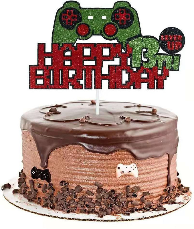 Festiko Festiko 13 Birthday Decorations For Boys Green Vid Cake Topper(red and green Pack of 1)
