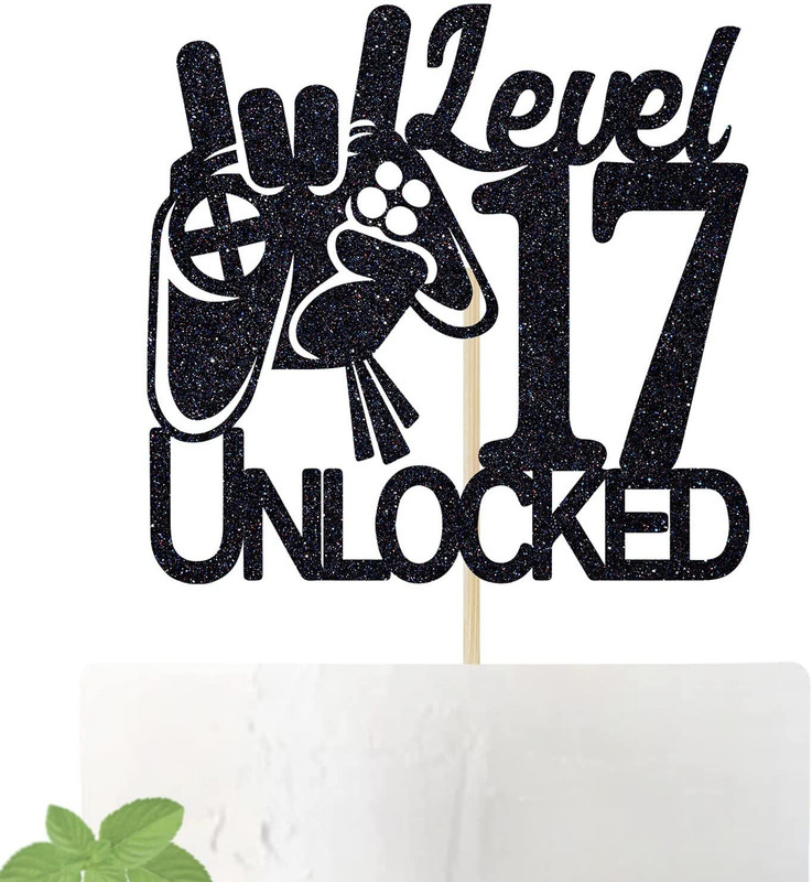 Festiko Festiko Black Glitter Level 17 Unlocked Game Birth Cake Topper(Black Pack of 1)