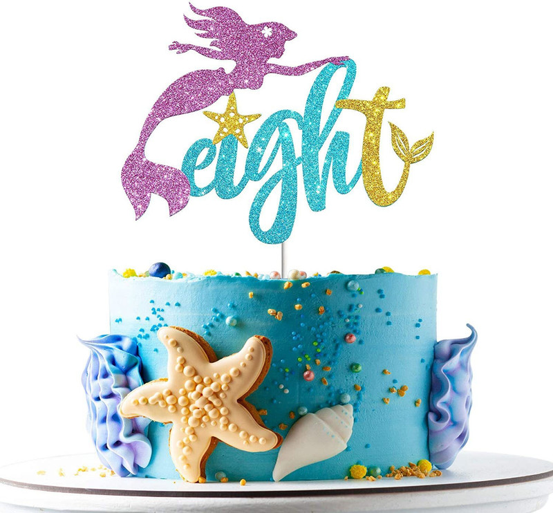 Festiko Festiko Mermaid Eight Cake Topper, Happy 8th Birth Cake Topper(multicolor Pack of 1)