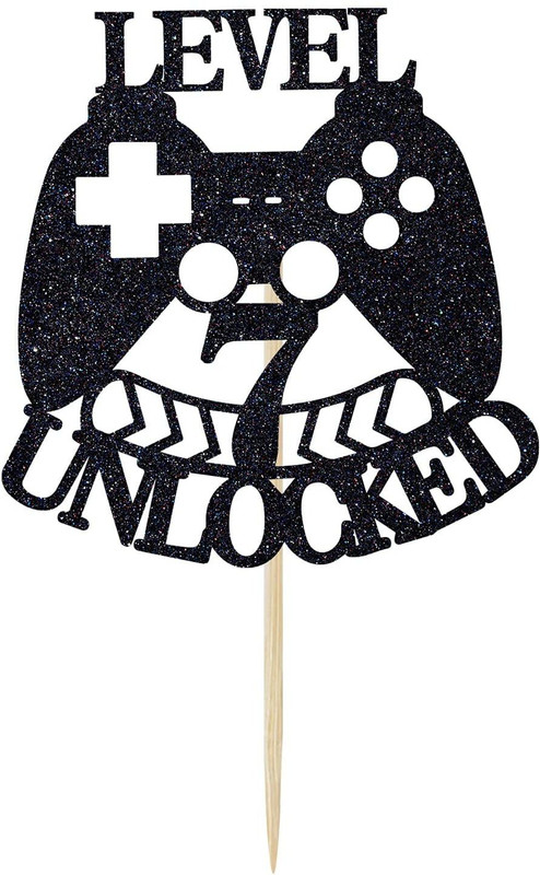 Festiko Level 7 Unlocked Cake Toppers - Happy 7th Cake Topper(Black Pack of 1)