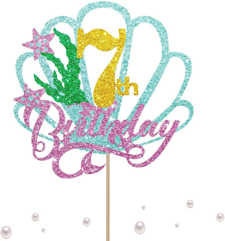 Festiko Festiko Mermaid Seven Cake Topper, Happy 7th Birth Cake Topper(multicolor Pack of 1)