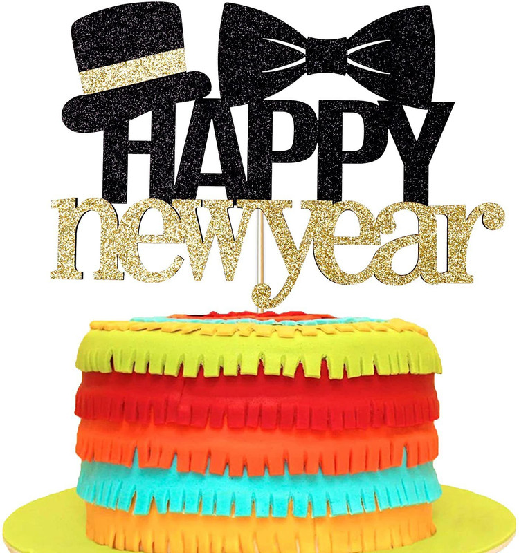 Festiko Festiko Happy New Year Cupcake Topper 2022 Hello C Cupcake Topper(Gold Pack of 24)