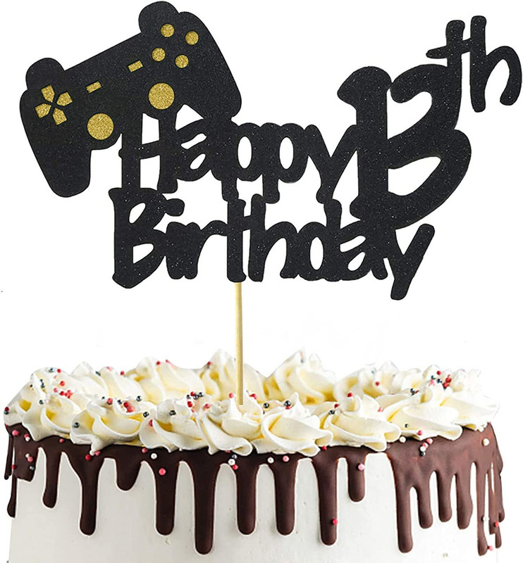 Festiko Level 11 Game Birthday - Video Game theme Cake Topper(black and blue Pack of 1)