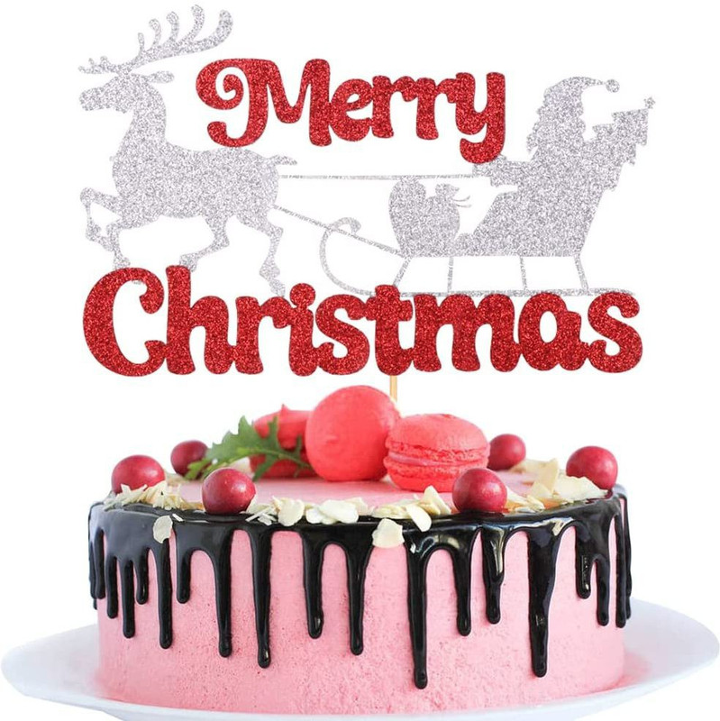 Festiko Cake Topper(Red and Silver Pack of 1)