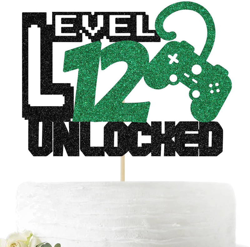 Festiko Festiko Pixel Cake Topper Video Game Themed Happy Cake Topper(black and green Pack of 1)