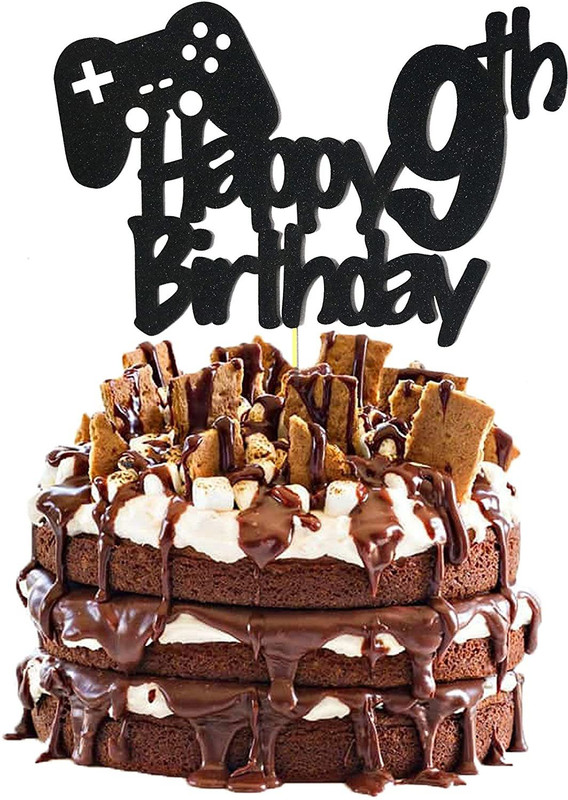 Festiko Festiko®Video Game Cake Topper, Glittery Happy 9th Cake Topper(black Pack of 1)