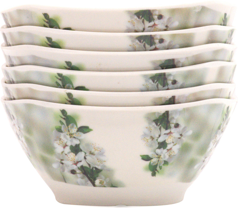 BATANIYA Melamine Serving Bowl Lilly Floral Designer(Pack of 6, White)