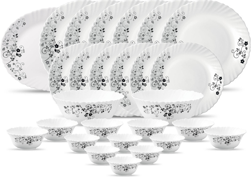 LAOPALA Pack of 33 Opalware Diva Classique MYSTIQUE Dinner Set(White, Blue, Grey, Microwave Safe)