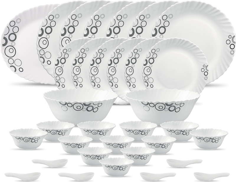 LAOPALA Pack of 33 Opalware Misty Drops Dinner Set(White, Black, Grey)