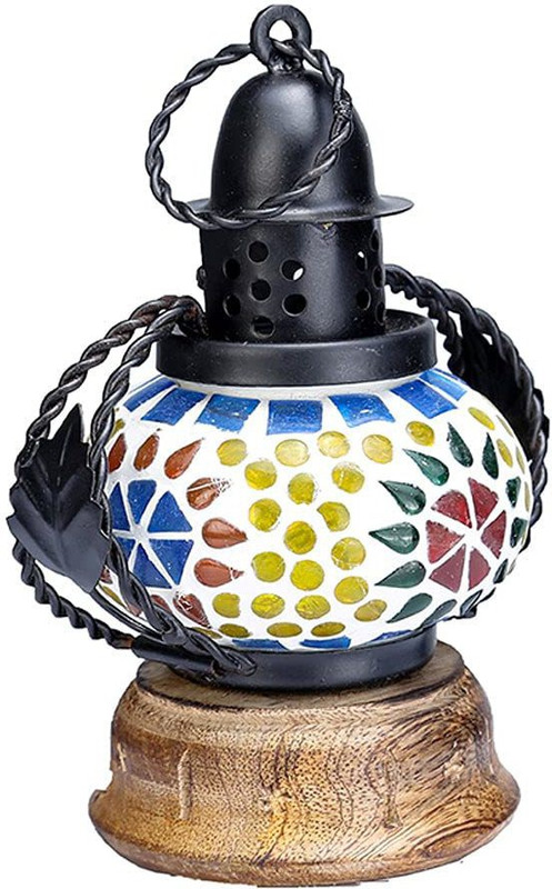 CRAFTSEXPORT Wooden and ceramic Electric Lamp Multicolor Ceramic Hanging Lantern(17 cm X 13 cm, Pack of 1)
