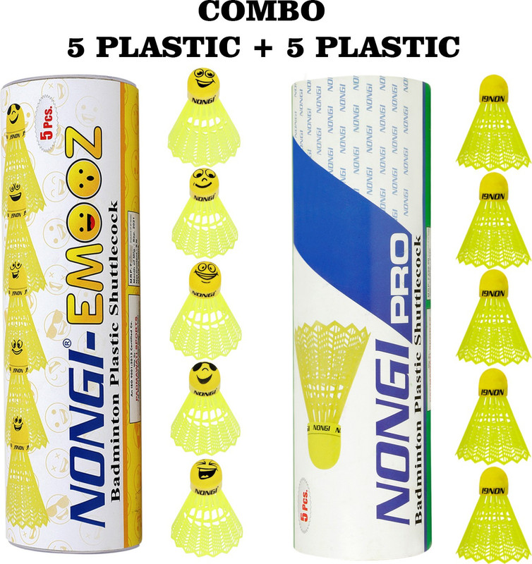 Nongi Badminton shuttle (200 & Emoz) combo pack of 10 shuttle for indoor outdoor sport Plastic Shuttle - Multicolor(Medium, 77, Pack of 10)